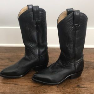 Frye Black Leather Pull On Cowboy Boots, 7.5B